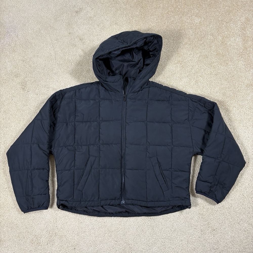 Gilly Hicks Jacket Women's Large L Black Puffer Jacket with Hood Full Zip Crop